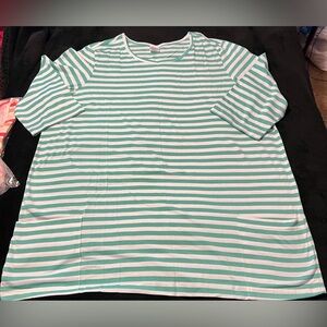 🆕 Blair Long Tshirt Tunic w/ Pockets & 3/4 sleeves Green & White Women 2XL NWOT